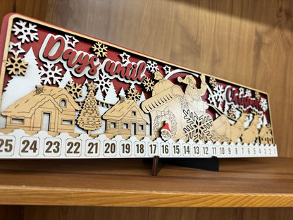 Santa Sleigh Christmas Countdown Calendar, Wooden Holiday Decor, Festive Tabletop Display