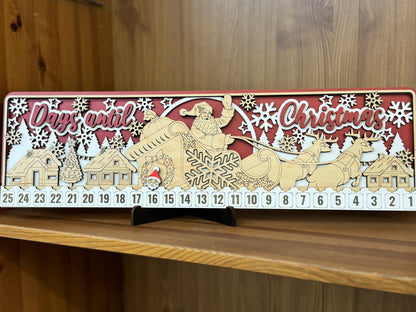 Santa Sleigh Christmas Countdown Calendar, Wooden Holiday Decor, Festive Tabletop Display