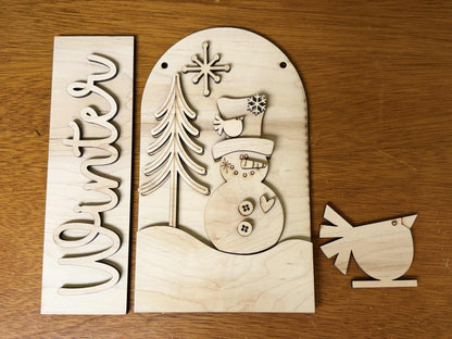 Winter Snowman DIY Craft Kit | Interchangeable Winter Insert | Paint Your Own Wooden Snowman Decor | Free Time Treasures