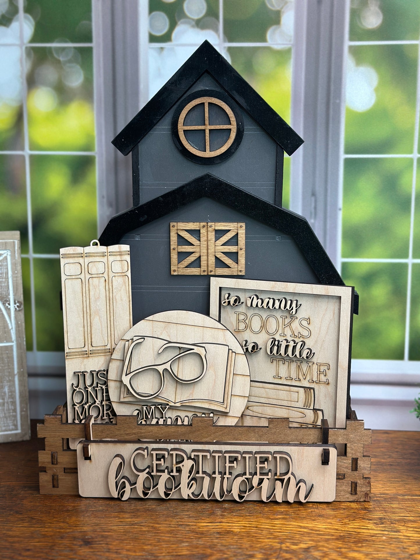 Certified Bookworm, Book Lover, Interchangeable Book Themed DIY Craft Kit with Unfinished Birch or Maple Plywood Cutouts