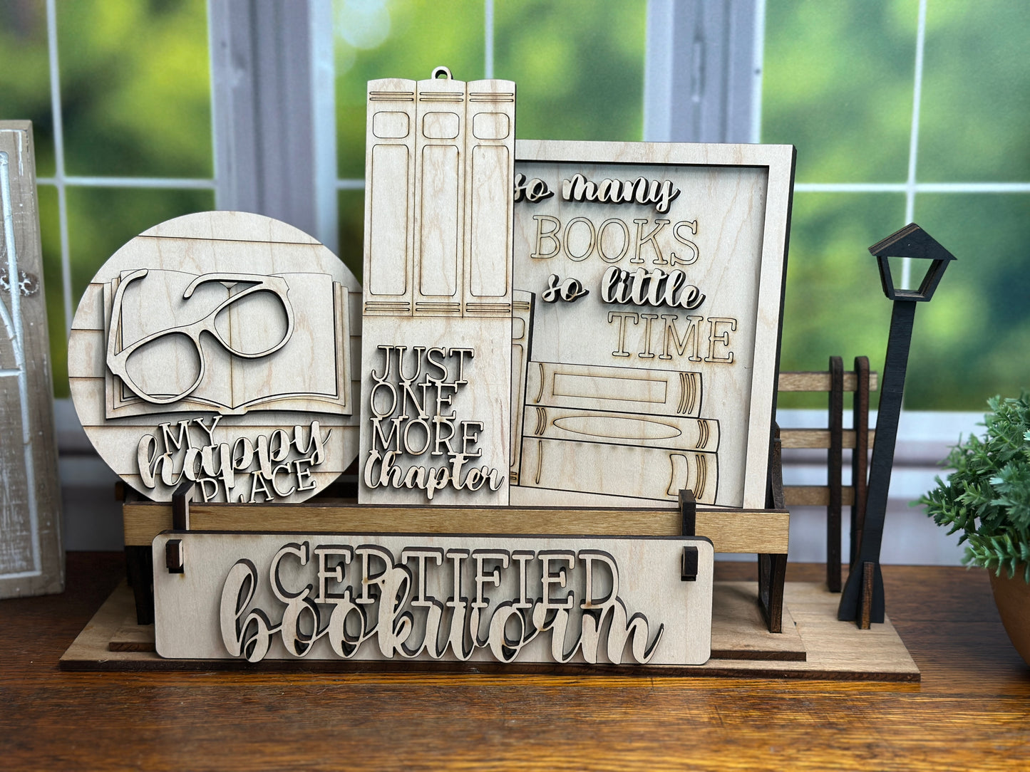 Certified Bookworm, Book Lover, Interchangeable Book Themed DIY Craft Kit with Unfinished Birch or Maple Plywood Cutouts