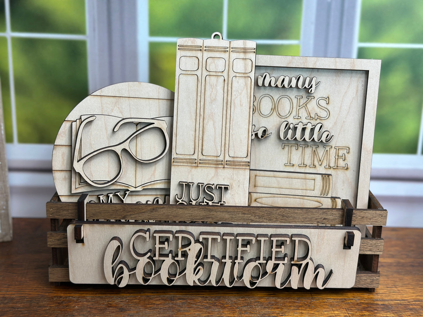 Certified Bookworm, Book Lover, Interchangeable Book Themed DIY Craft Kit with Unfinished Birch or Maple Plywood Cutouts