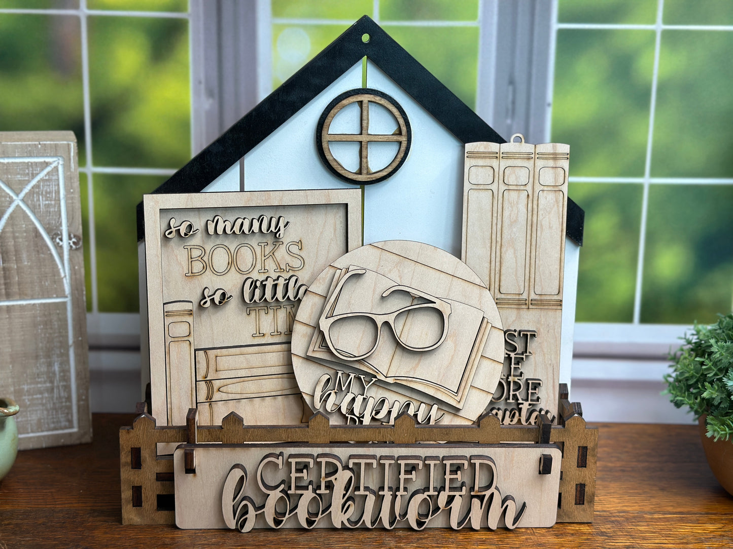 Certified Bookworm, Book Lover, Interchangeable Book Themed DIY Craft Kit with Unfinished Birch or Maple Plywood Cutouts