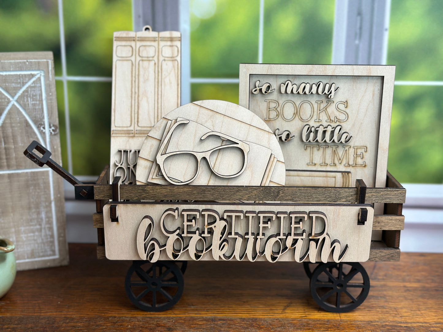 Certified Bookworm, Book Lover, Interchangeable Book Themed DIY Craft Kit with Unfinished Birch or Maple Plywood Cutouts