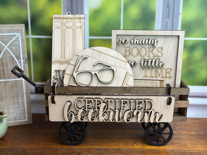Certified Bookworm, Book Lover, Interchangeable Book Themed DIY Craft Kit with Unfinished Birch or Maple Plywood Cutouts
