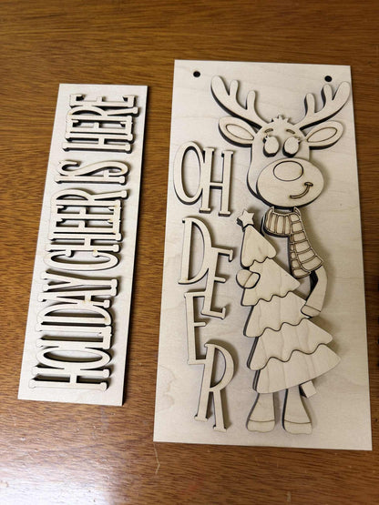 Holiday Cheer Reindeer DIY Craft Kit – Paint Your Own Christmas Post Insert | Interchangeable Holiday Wood Decor