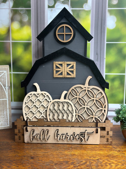 Fall Harvest Pumpkin DIY Craft Kit – Interchangeable Mosaic Wooden Inserts for Crate, Wagon, or Bench Display