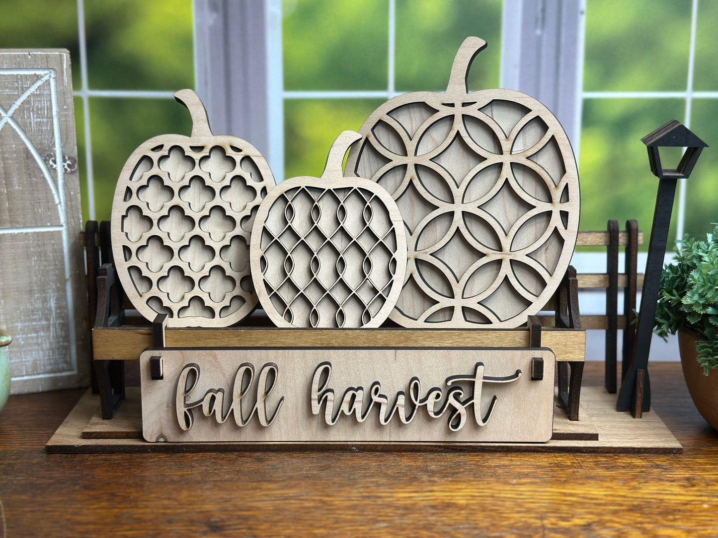 Fall Harvest Pumpkin DIY Craft Kit – Interchangeable Mosaic Wooden Inserts for Crate, Wagon, or Bench Display