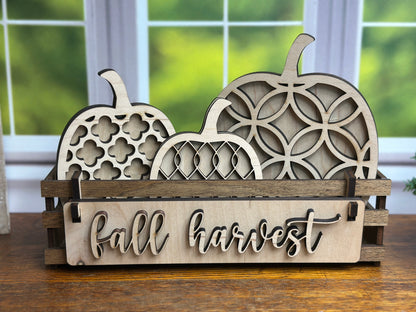Fall Harvest Pumpkin DIY Craft Kit – Interchangeable Mosaic Wooden Inserts for Crate, Wagon, or Bench Display