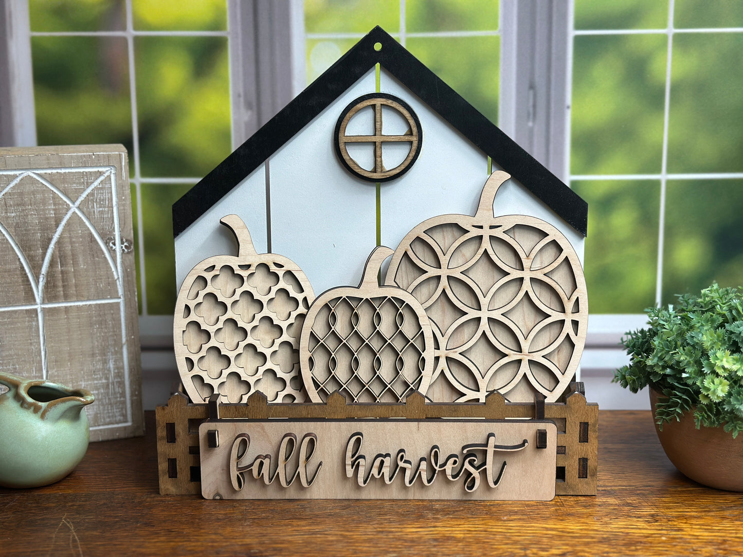 Fall Harvest Pumpkin DIY Craft Kit – Interchangeable Mosaic Wooden Inserts for Crate, Wagon, or Bench Display