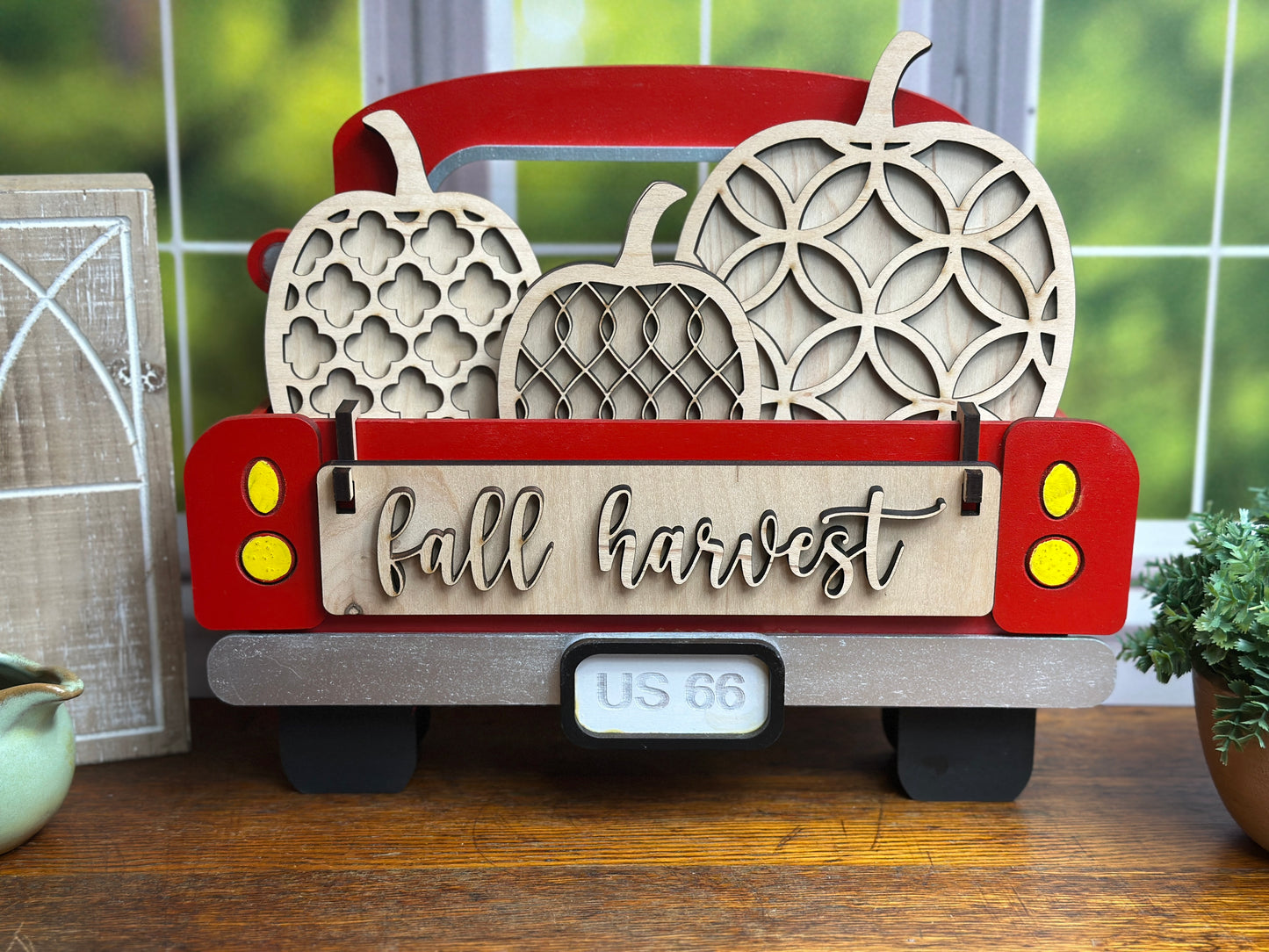 Fall Harvest Pumpkin DIY Craft Kit – Interchangeable Mosaic Wooden Inserts for Crate, Wagon, or Bench Display