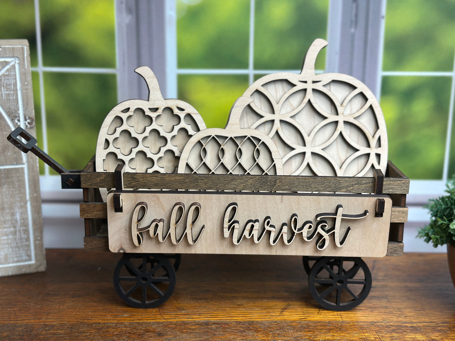 Fall Harvest Pumpkin DIY Craft Kit – Interchangeable Mosaic Wooden Inserts for Crate, Wagon, or Bench Display