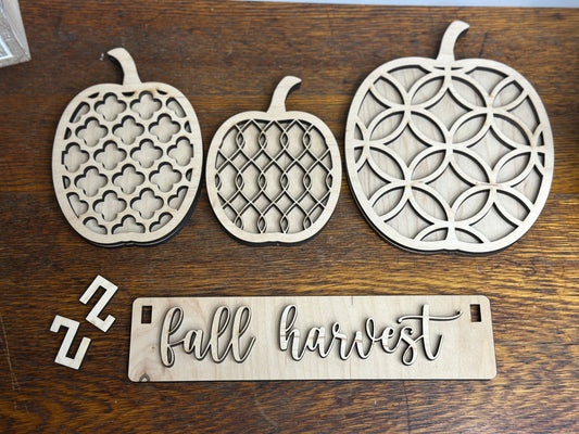 Fall Harvest Pumpkin DIY Craft Kit – Interchangeable Mosaic Wooden Inserts for Crate, Wagon, or Bench Display