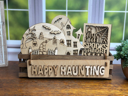 Happy Haunting DIY Craft Kit – Graveyard & Haunted House Interchangeable Halloween Wood Inserts