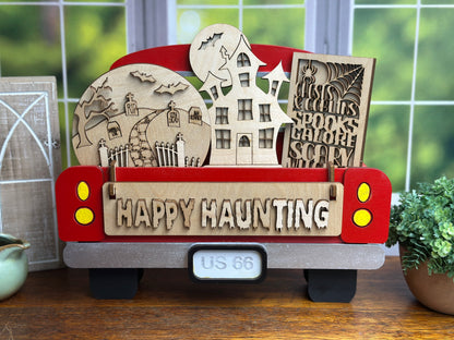 Happy Haunting DIY Craft Kit – Graveyard & Haunted House Interchangeable Halloween Wood Inserts