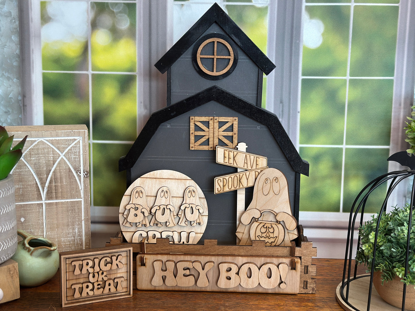 Hey Boo! DIY Halloween Ghost Craft Kit – Boo Crew Interchangeable Wooden Tiered Tray Decor