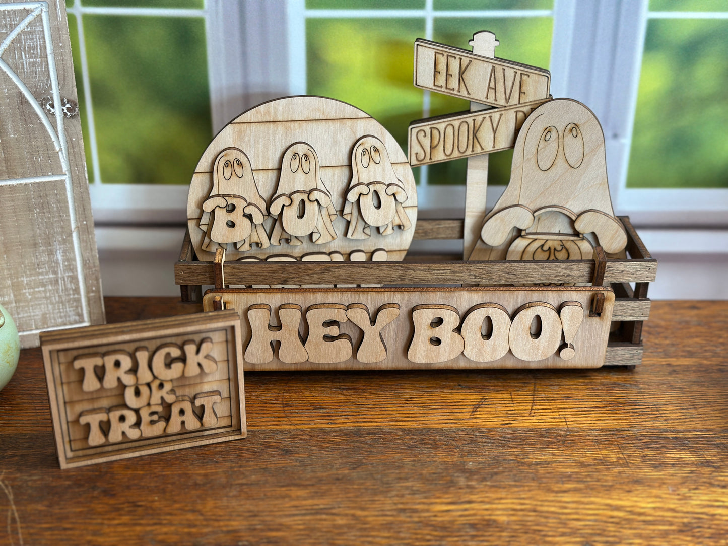 Hey Boo! DIY Halloween Ghost Craft Kit – Boo Crew Interchangeable Wooden Tiered Tray Decor