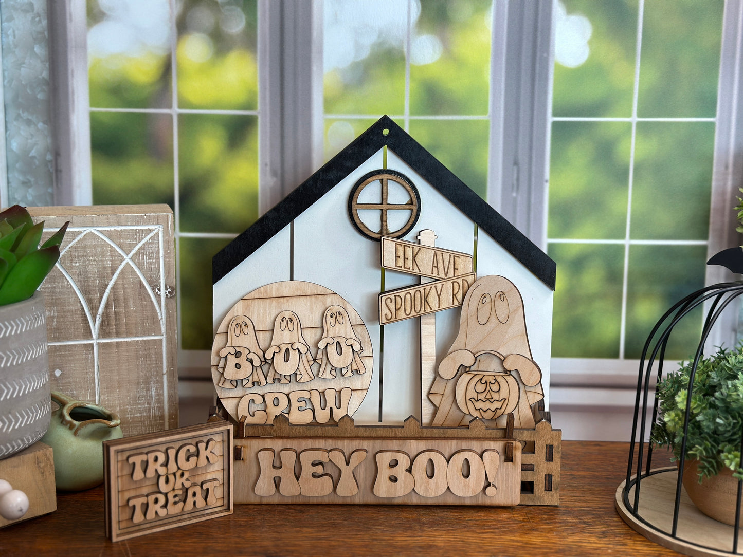 Hey Boo! DIY Halloween Ghost Craft Kit – Boo Crew Interchangeable Wooden Tiered Tray Decor