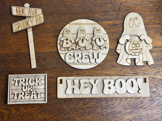 Hey Boo! DIY Halloween Ghost Craft Kit – Boo Crew Interchangeable Wooden Tiered Tray Decor