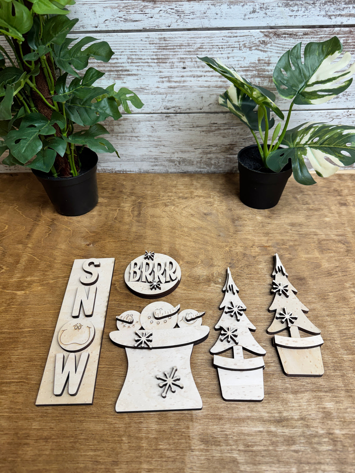 Laser-cut Winter Snow interchangeable décor insert pieces ready to paint and assemble