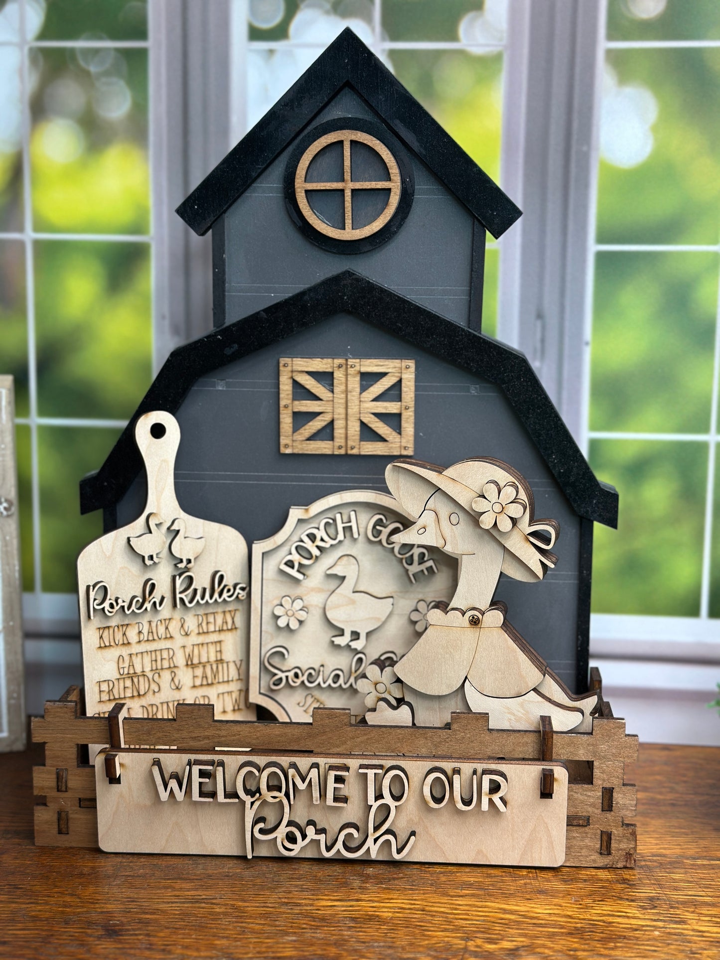 Porch Goose Social Club DIY Craft Kit – Unpainted Wooden Insert for Wagon, Crate, or Bench