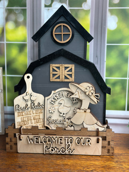Porch Goose Social Club DIY Craft Kit – Unpainted Wooden Insert for Wagon, Crate, or Bench