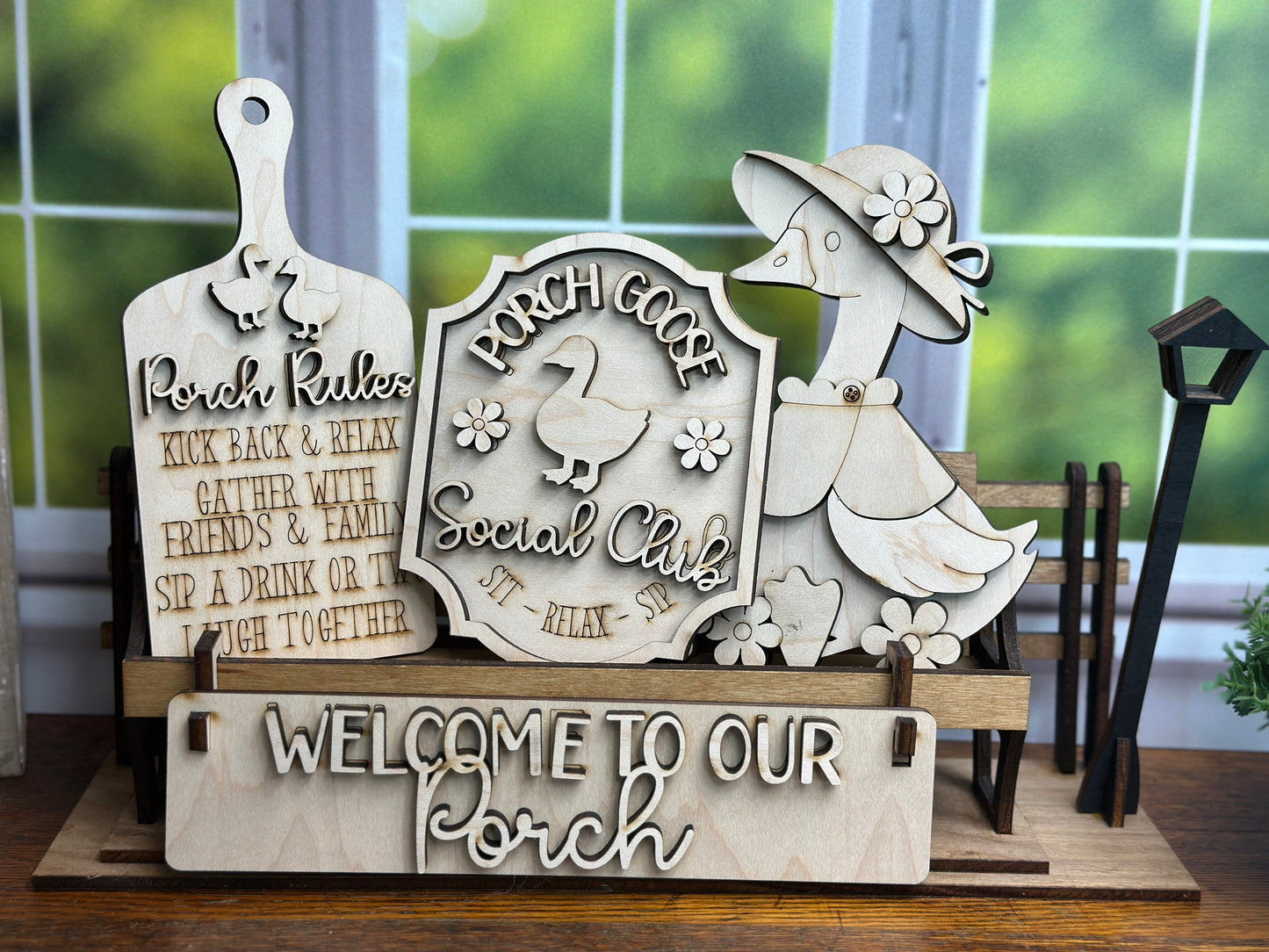 Porch Goose Social Club DIY Craft Kit – Unpainted Wooden Insert for Wagon, Crate, or Bench