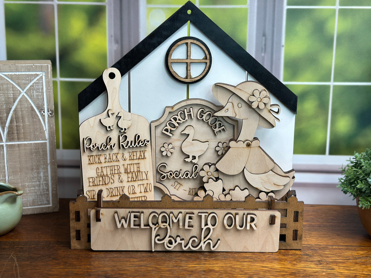 Porch Goose Social Club DIY Craft Kit – Unpainted Wooden Insert for Wagon, Crate, or Bench