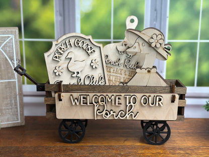 Porch Goose Social Club DIY Craft Kit – Unpainted Wooden Insert for Wagon, Crate, or Bench