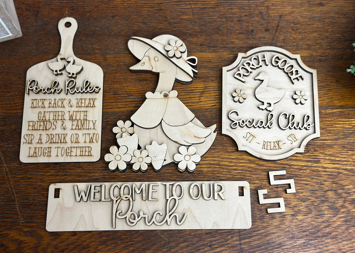 Porch Goose Social Club DIY Craft Kit – Unpainted Wooden Insert for Wagon, Crate, or Bench
