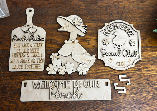 Porch Goose Social Club DIY Craft Kit – Unpainted Wooden Insert for Wagon, Crate, or Bench