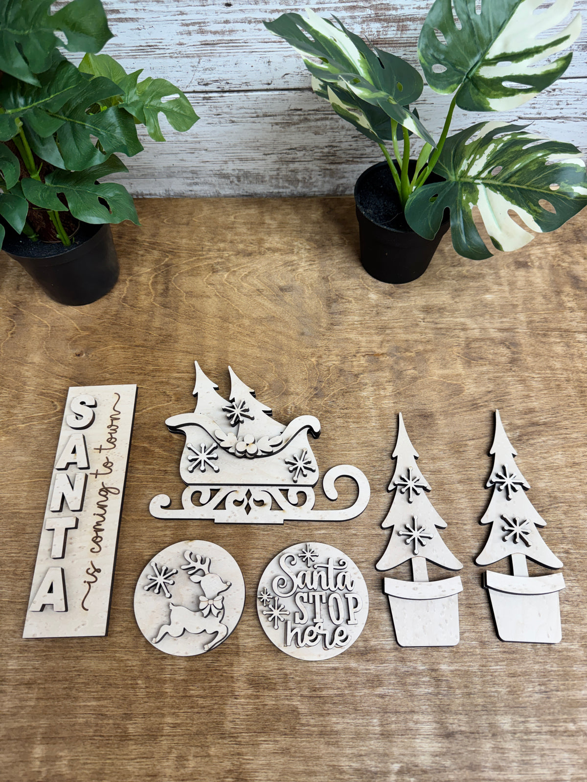 Santa Is Coming to Town unfinished laser-cut wood interchangeable Christmas décor insert