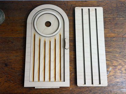 Unfinished laser-cut Arched Door and slotted base for interchangeable seasonal DIY wood décor