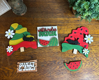 Watermelon Patch, Summer Watermelon Themed Insert for Interchangeable Standing Gnome, Interchangeable DIY Craft Kit, Unfinished Birch Plywood Craft Kit