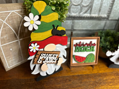 Watermelon Patch, Summer Watermelon Themed Insert for Interchangeable Standing Gnome, Interchangeable DIY Craft Kit, Unfinished Birch Plywood Craft Kit